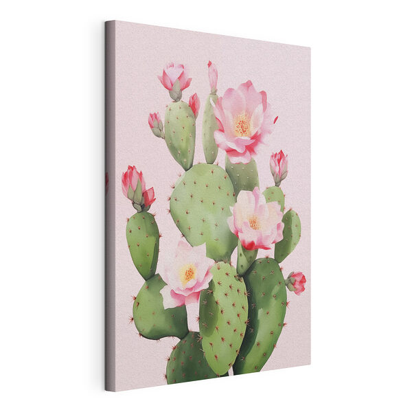Stampa su tela Cactus con fiori rosa