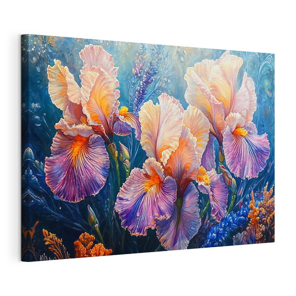 Dipinto raffigurante fiori dai petali gialli e viola Stampa su tela Dipinto raffigurante fiori dai petali gialli e viola