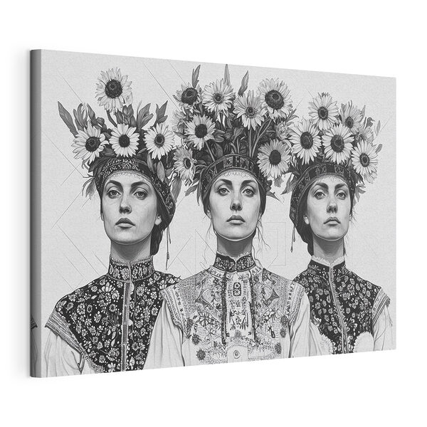 Gruppo di donne con fiori tra i capelli Stampa su tela Gruppo di donne con fiori tra i capelli