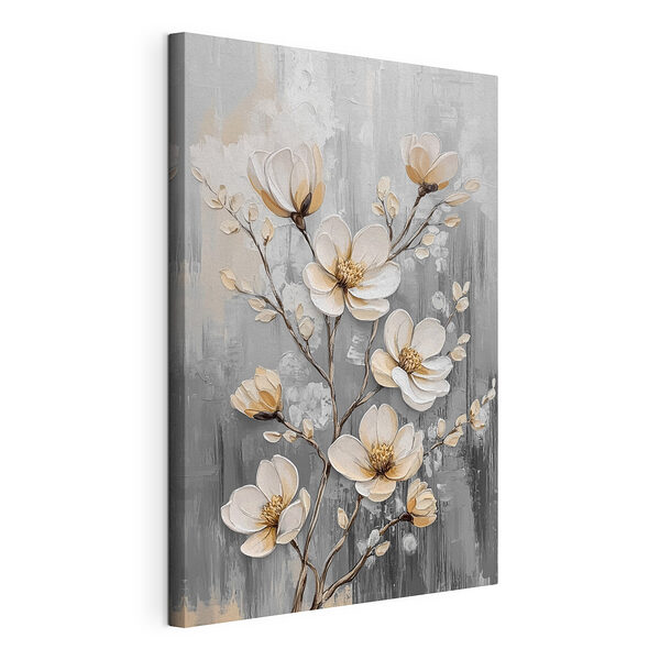 Stampa su tela Dipinto raffigurante dei fiori su sfondo grigio