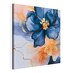 Stampa su tela Dipinto raffigurante fiori blu e arancioni