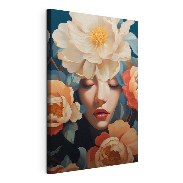 Donna con dei fiori intrecciati tra i capelli Stampa su tela Donna con dei fiori intrecciati tra i capelli