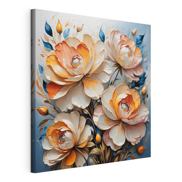 Stampa su tela Dipinto raffigurante dei fiori su sfondo blu