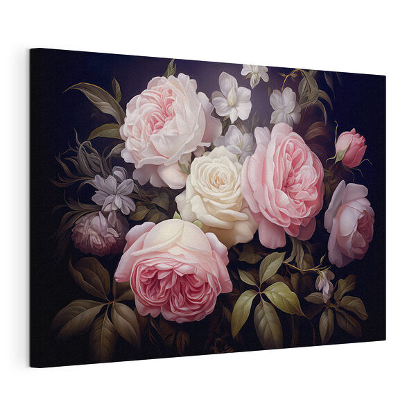 Stampa su tela Mazzo di rose rosa e bianche