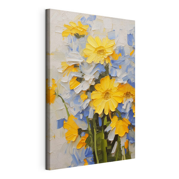 Dipinto raffigurante fiori gialli e blu Stampa su tela Dipinto raffigurante fiori gialli e blu