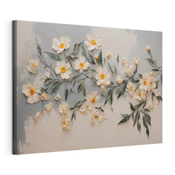 Fiori bianchi e foglie verdi Stampa su tela Fiori bianchi e foglie verdi