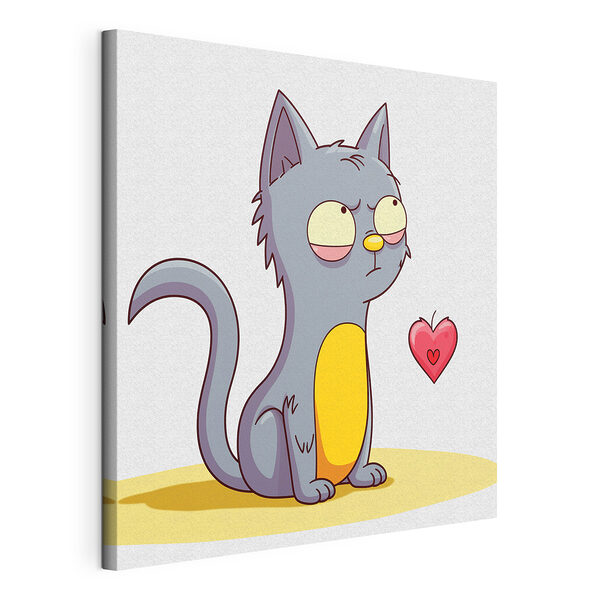 Stampa su tela Vignetta di un gatto che guarda un cuore