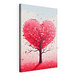 Stampa su tela Albero con foglie rosa e cuori