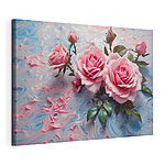 Stampa su tela Mazzo di rose rosa su uno sfondo blu e bianco