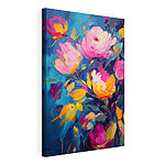 Stampa su tela Dipinto raffigurante dei fiori su sfondo blu