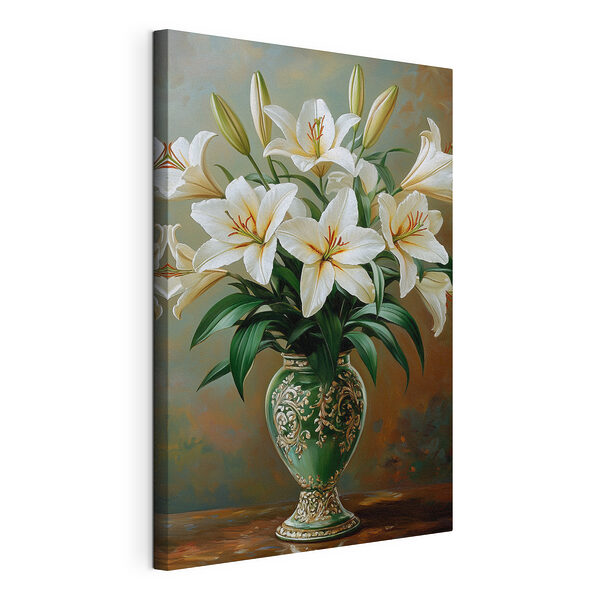 Dipinto raffigurante un vaso con fiori bianchi Stampa su tela Dipinto raffigurante un vaso con fiori bianchi