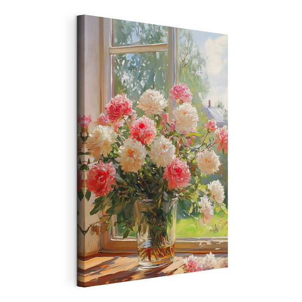 Stampa su tela Vaso di fiori davanti a una finestra