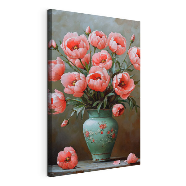 Dipinto raffigurante fiori rosa in un vaso Stampa su tela Dipinto raffigurante fiori rosa in un vaso