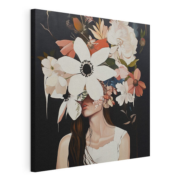 Dipinto raffigurante una donna con dei fiori sul viso Stampa su tela Dipinto raffigurante una donna con dei fiori sul viso