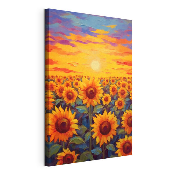 Stampa su tela Dipinto raffigurante dei girasoli in un campo