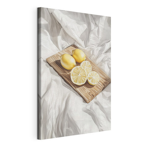Stampa su tela Limoni e fette su un tagliere di legno