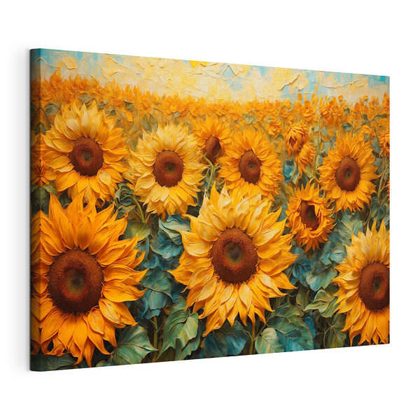 Stampa su tela Dipinto raffigurante dei girasoli in un campo