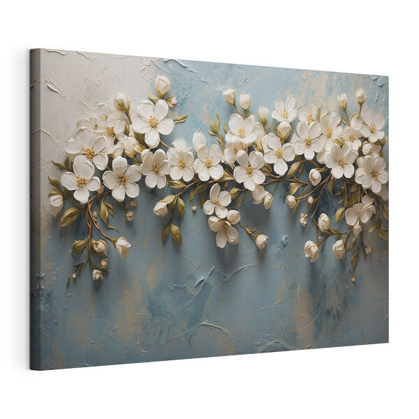 Fiori bianchi su uno sfondo blu Stampa su tela Fiori bianchi su uno sfondo blu