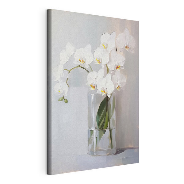 Dipinto raffigurante un'orchidea bianca in un vaso di vetro Stampa su tela Dipinto raffigurante un'orchidea bianca in un vaso di vetro