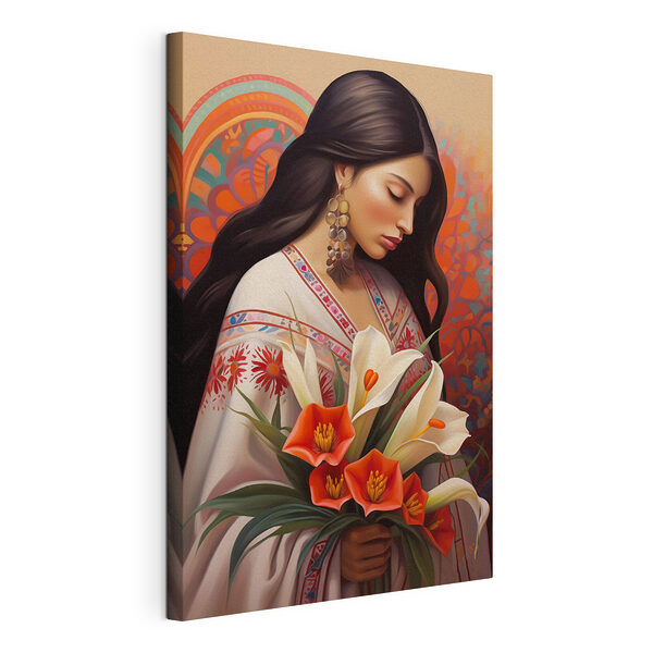 Donna con dei fiori in mano Stampa su tela Donna con dei fiori in mano