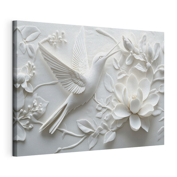 Stampa su tela Uccello bianco e fiore