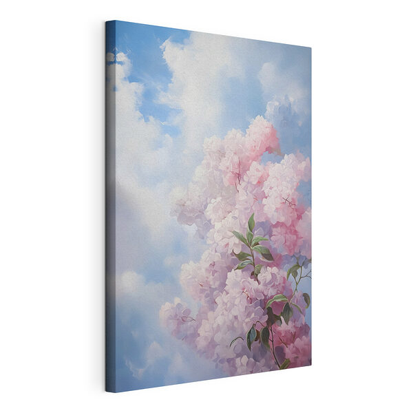Stampa su tela Dipinto raffigurante un albero con fiori rosa