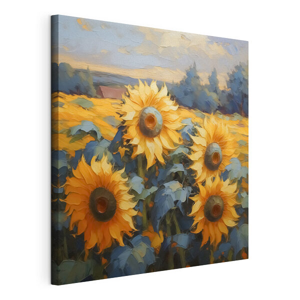 Stampa su tela Dipinto raffigurante dei girasoli in un campo