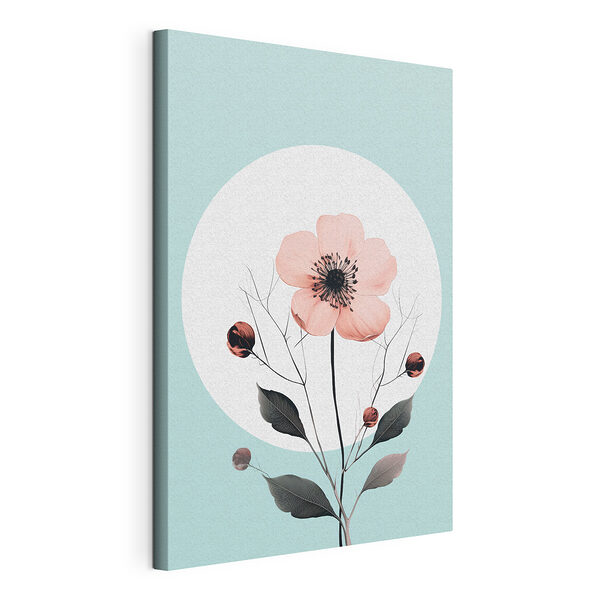 Fiore rosa con centro nero e foglie Stampa su tela Fiore rosa con centro nero e foglie