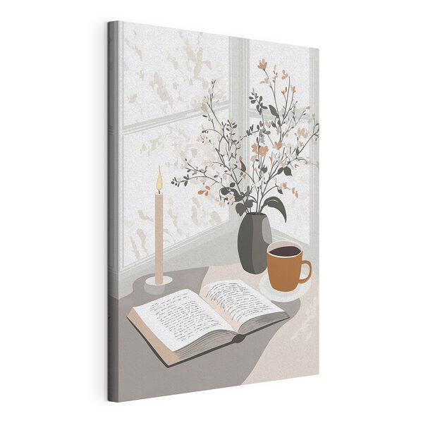 Un libro e una tazza di caffè su un tavolo Stampa su tela Un libro e una tazza di caffè su un tavolo