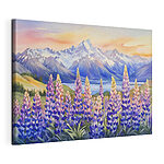 Stampa su tela Dipinto raffigurante fiori e montagne