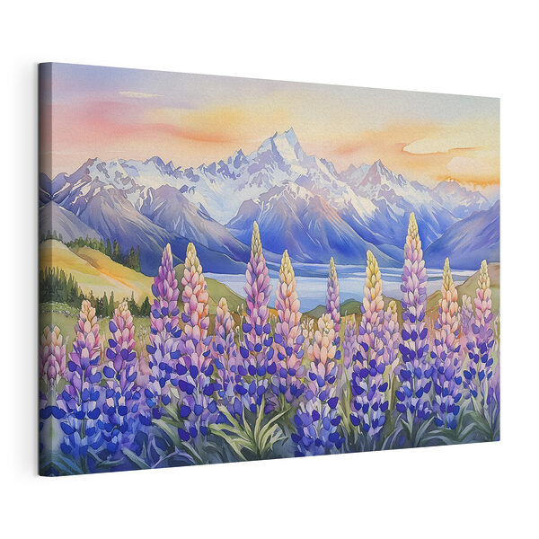 Dipinto raffigurante fiori e montagne Stampa su tela Dipinto raffigurante fiori e montagne