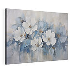 Stampa su tela Dipinto raffigurante fiori bianchi e blu