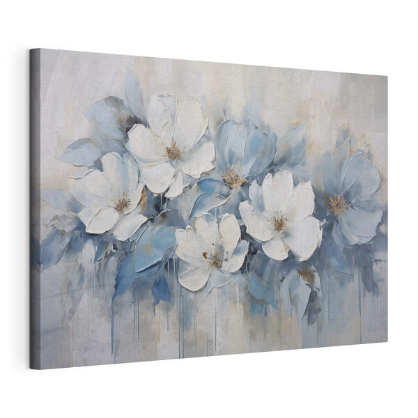 Dipinto raffigurante fiori bianchi e blu Stampa su tela Dipinto raffigurante fiori bianchi e blu