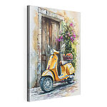 Stampa su tela Scooter giallo con un cesto di fiori sul retro