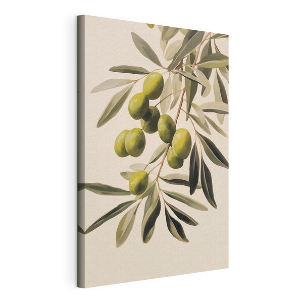 Stampa su tela Dipinto raffigurante olive verdi su un ramo