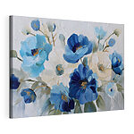Stampa su tela Dipinto raffigurante fiori blu e bianchi