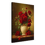 Stampa su tela Dipinto raffigurante un vaso di rose rosse