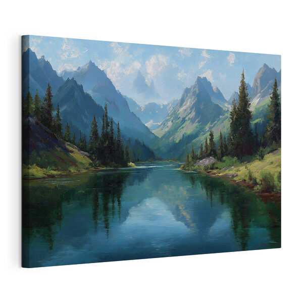Stampa su tela Stampa su tela Fiume con alberi e montagne sullo sfondo (COD: s49632)