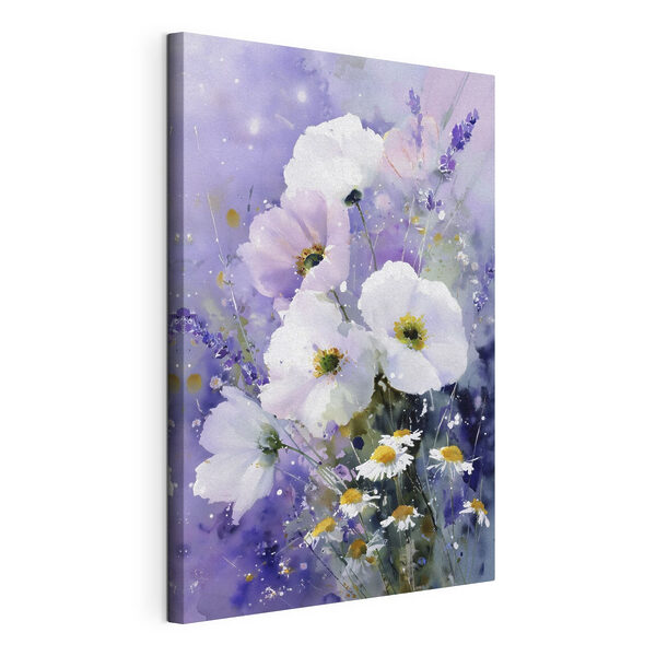 Dipinto raffigurante dei fiori su uno sfondo viola Stampa su tela Dipinto raffigurante dei fiori su uno sfondo viola