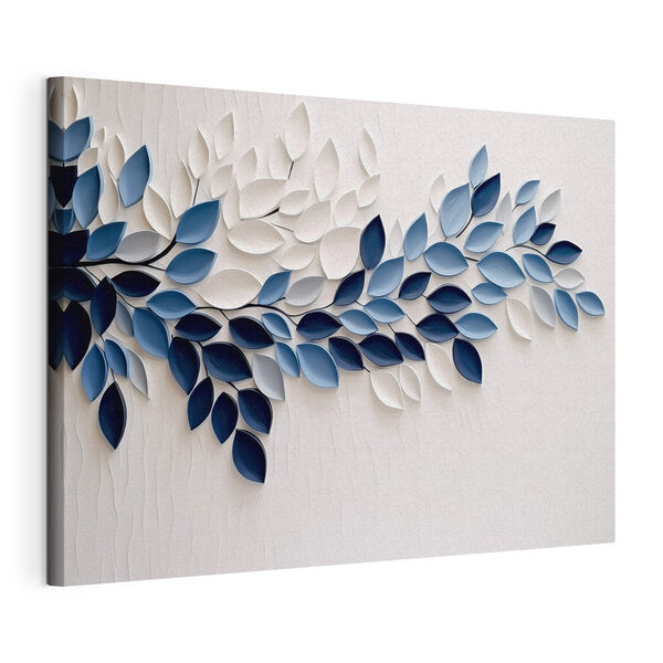 Arte con foglie blu e bianche Stampa su tela Arte con foglie blu e bianche