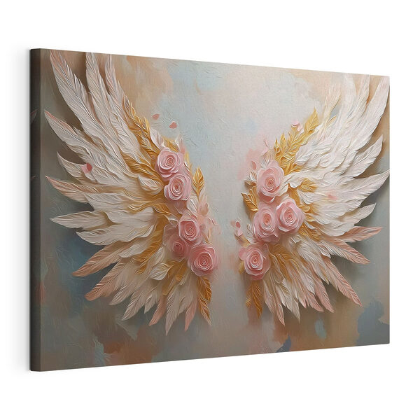Ali rosa e bianche con fiori Stampa su tela Ali rosa e bianche con fiori