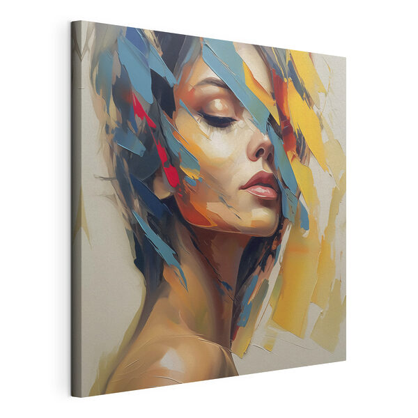 Dipinto raffigurante una donna con il viso dipinto con colori vivaci Stampa su tela Dipinto raffigurante una donna con il viso dipinto con colori vivaci