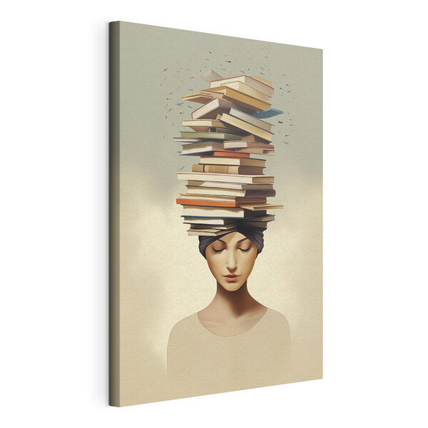 Donna con dei libri sulla testa Stampa su tela Donna con dei libri sulla testa