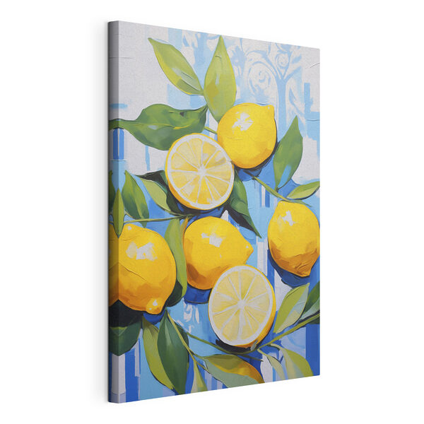 Stampa su tela Dipinto raffigurante limoni e foglie