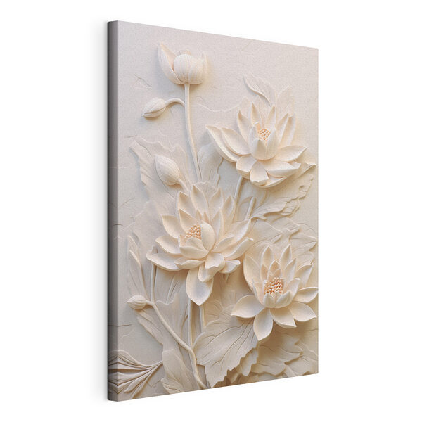 Stampa su tela Intaglio di un fiore bianco su una parete