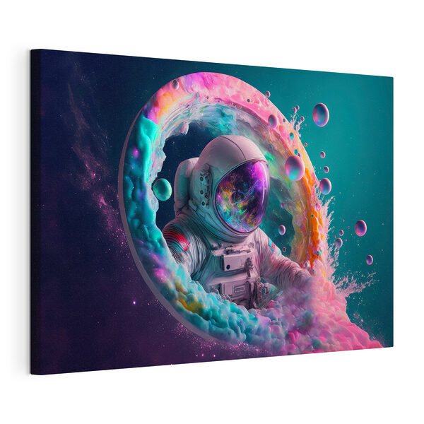 Un astronauta all'interno di un cerchio colorato Stampa su tela Un astronauta all'interno di un cerchio colorato