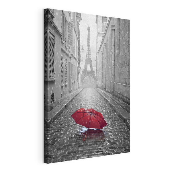 Stampa su tela Ombrello rosso su una strada bagnata di Parigi (COD: s33713) Stampa su tela Stampa su tela Ombrello rosso su una strada bagnata di Parigi (COD: s33713)