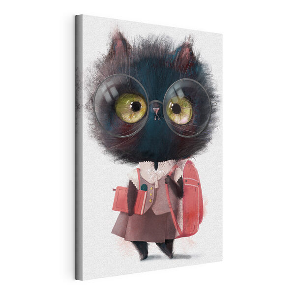 Gatto con gli occhiali, pronto per andare a scuola Stampa su tela Gatto con gli occhiali, pronto per andare a scuola