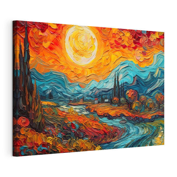 Stampa su tela Tramonto dai colori vivaci su un paesaggio variopinto