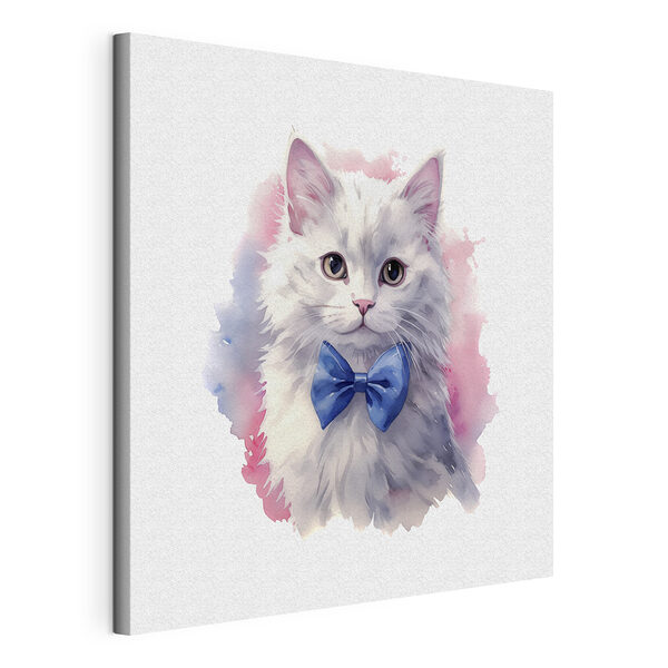 Gatto bianco con un papillon blu Stampa su tela Gatto bianco con un papillon blu